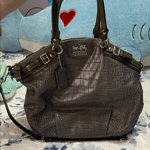 Coach Dark Gray Crocodile-Embossed Shoulder Bag